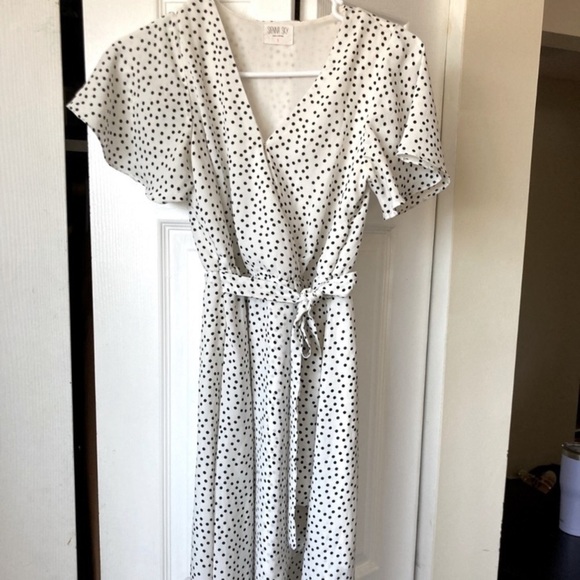 Sienna Sky Polka Dot High Low Wrap Dress lightweight classic retro tie waist M - Picture 2 of 13